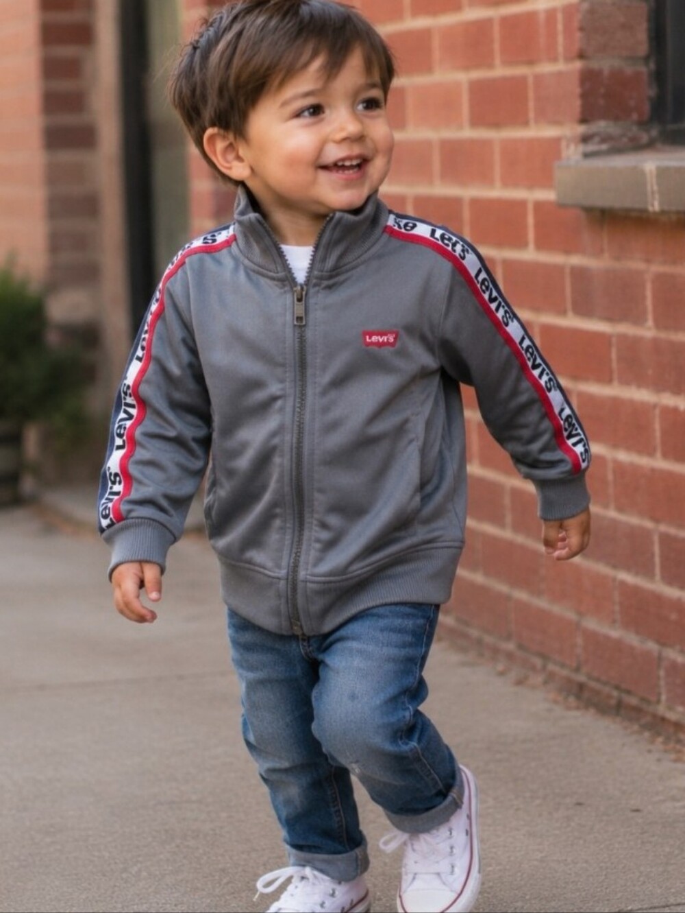 Levi's Toddler Track Jacket 24M Gray Red Logo Tape Zip Up Y2K Streetwear